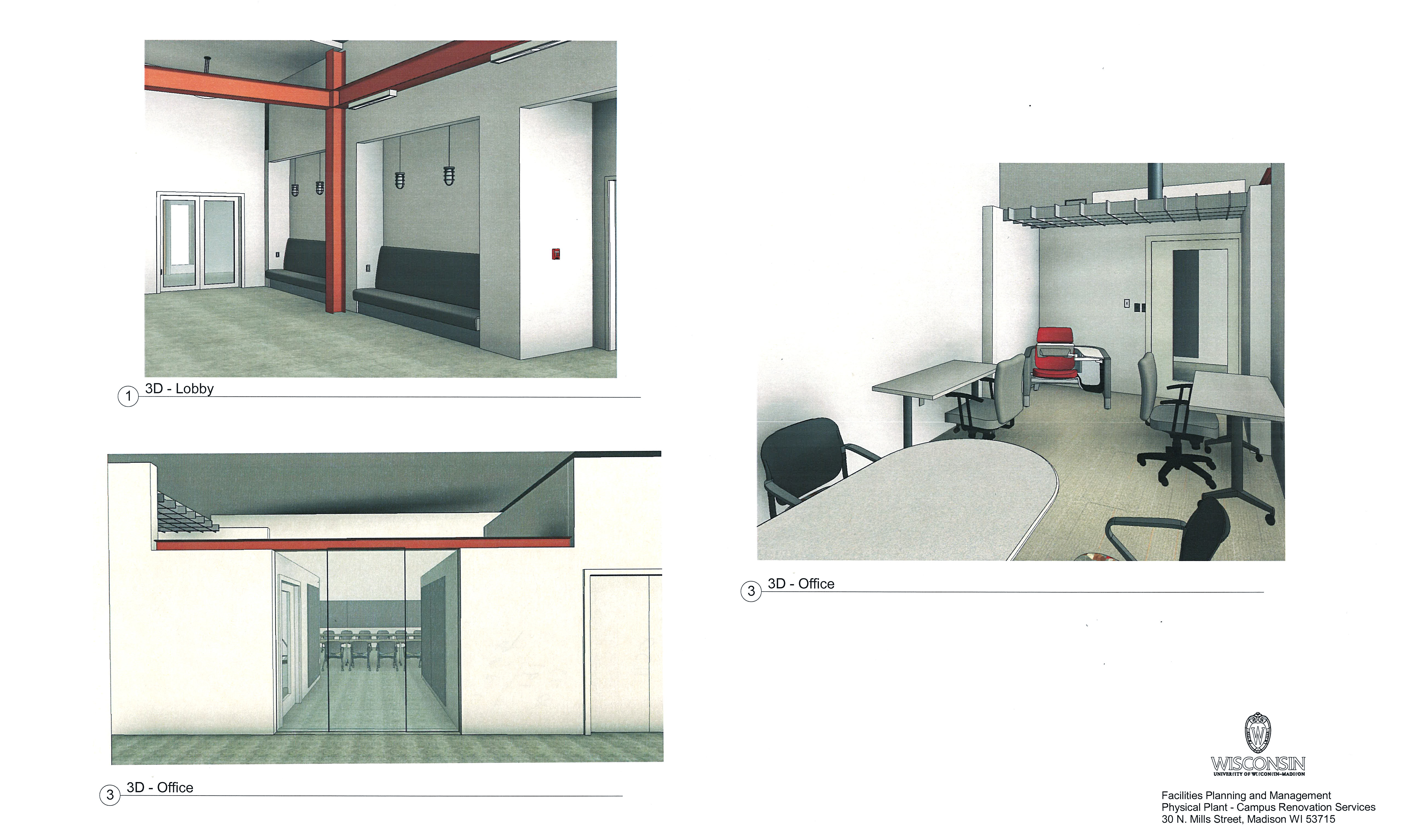 Art Lofts Lobby and Flex space renderings for Phase 1 of the Art Lofts Remodel.