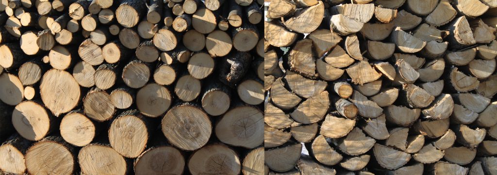Two photos of lumber