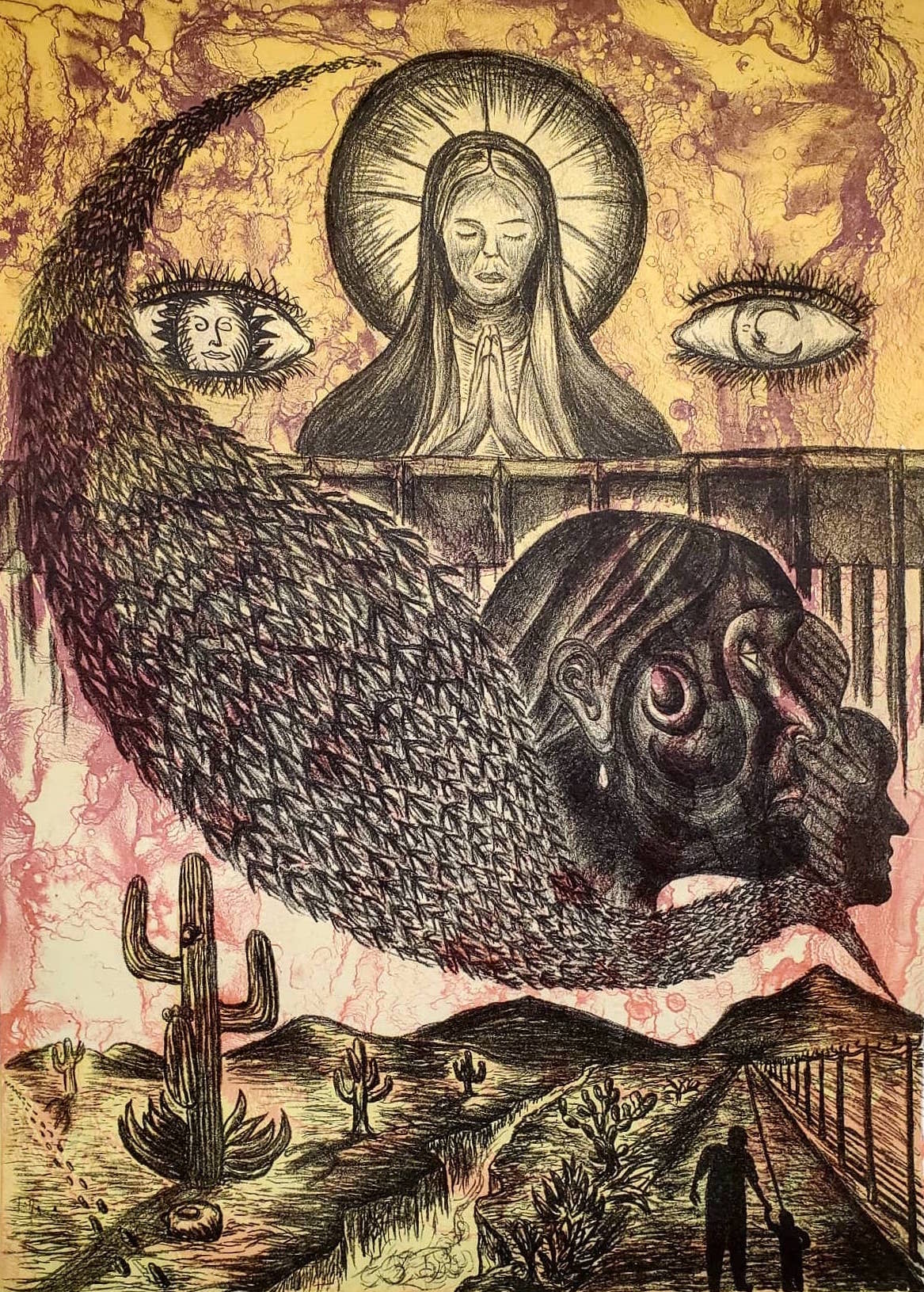 Migracion de Aves, screenprint and lithograph print by Roberto Torres Mata