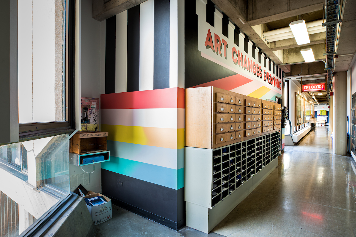 The hallway outside of the Art Department Office in the Humanities Building.