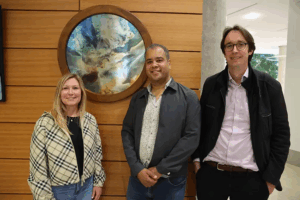 From left: Tamara McLean, graduate award winner; Tim Portlock, juror and professor of environmental studies and art; Will Brockliss, CHE director and professor of classics.